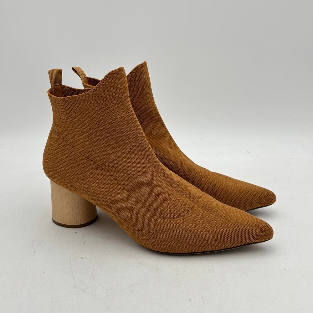 Nanushka Daya Sock Knit Ankle Wooden Heel Boots Brown Women's 37 US 6.5